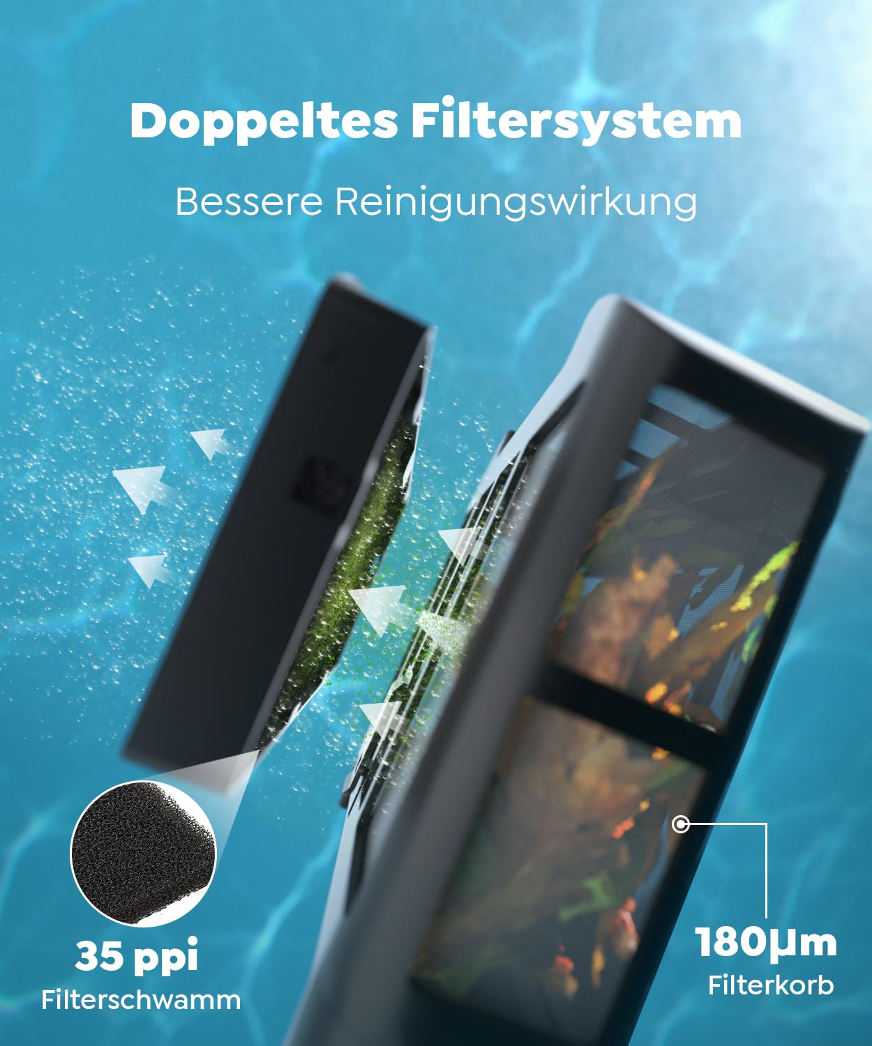 C1 Poolroboter Akku Boden und Wand, Wasserlinie, Doppelfilter, 7 Reinigungsmodi, 170-180 Minuten Laufzeit, Poolreiniger mit App, Poolsuager Akku für Pools bis zu 150 m², Tintenblau