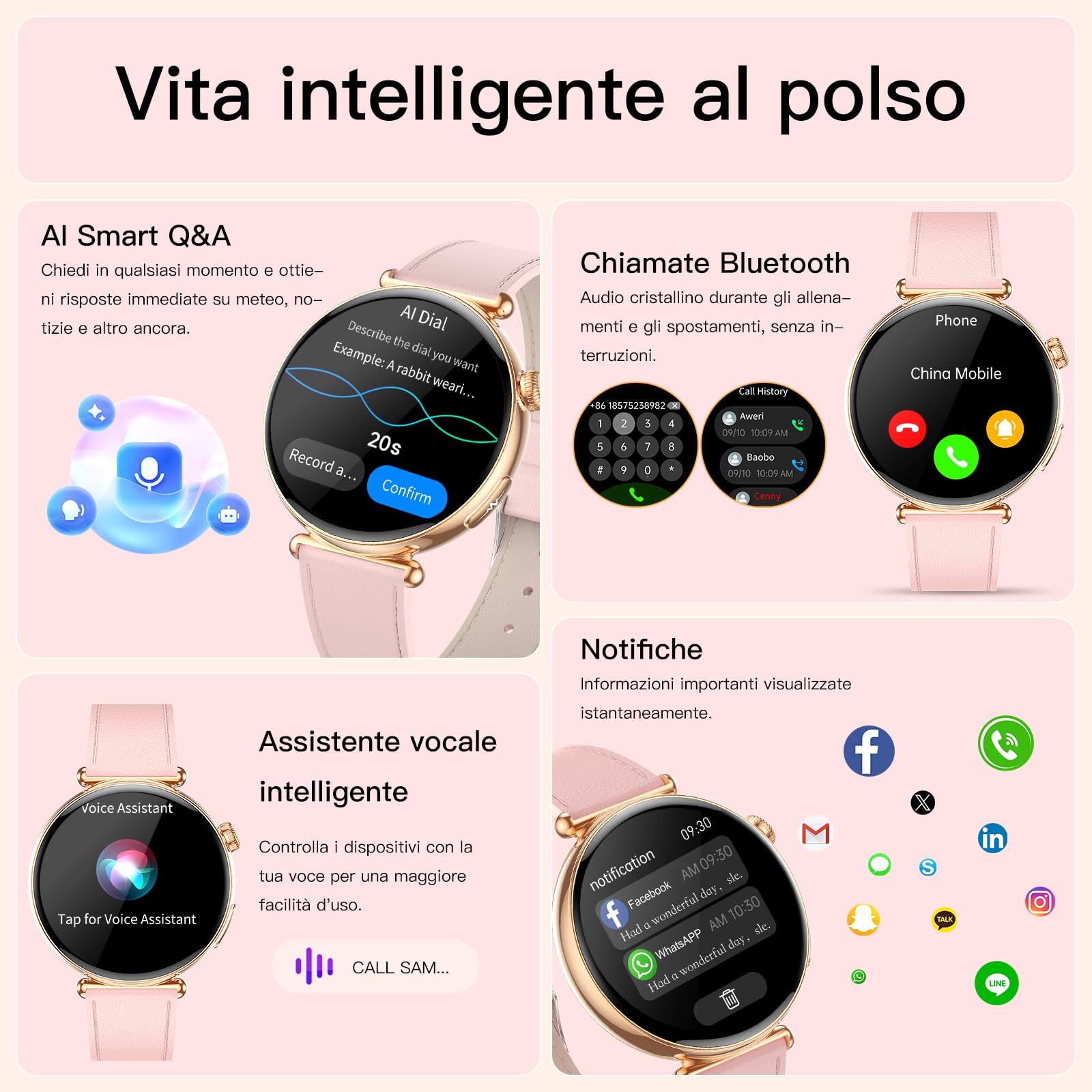 2026 AI-GPT Smartwatch Donna ECG/Pressione Sanguigna/Sonno&Ciclo Mestruale | 1.32" AMOLED Orologio Salutare con Funzione Telefono/SOS/BMI/Emozioni/Fatica,24h Lipidi/Acido Urico/Cardiofrequenzimetro/SPO2