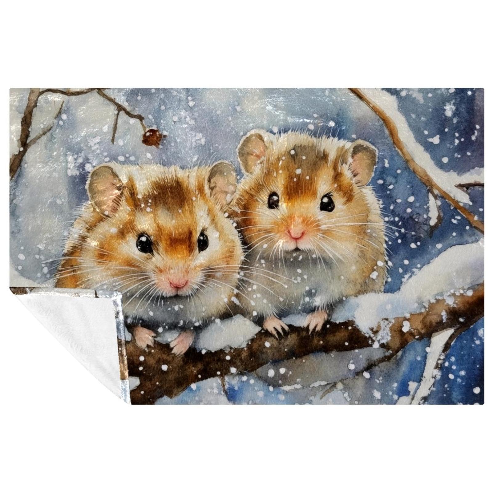 Couverture hamster sur branche de neige douce pour lit et canapé en flanelle 150x100 cm