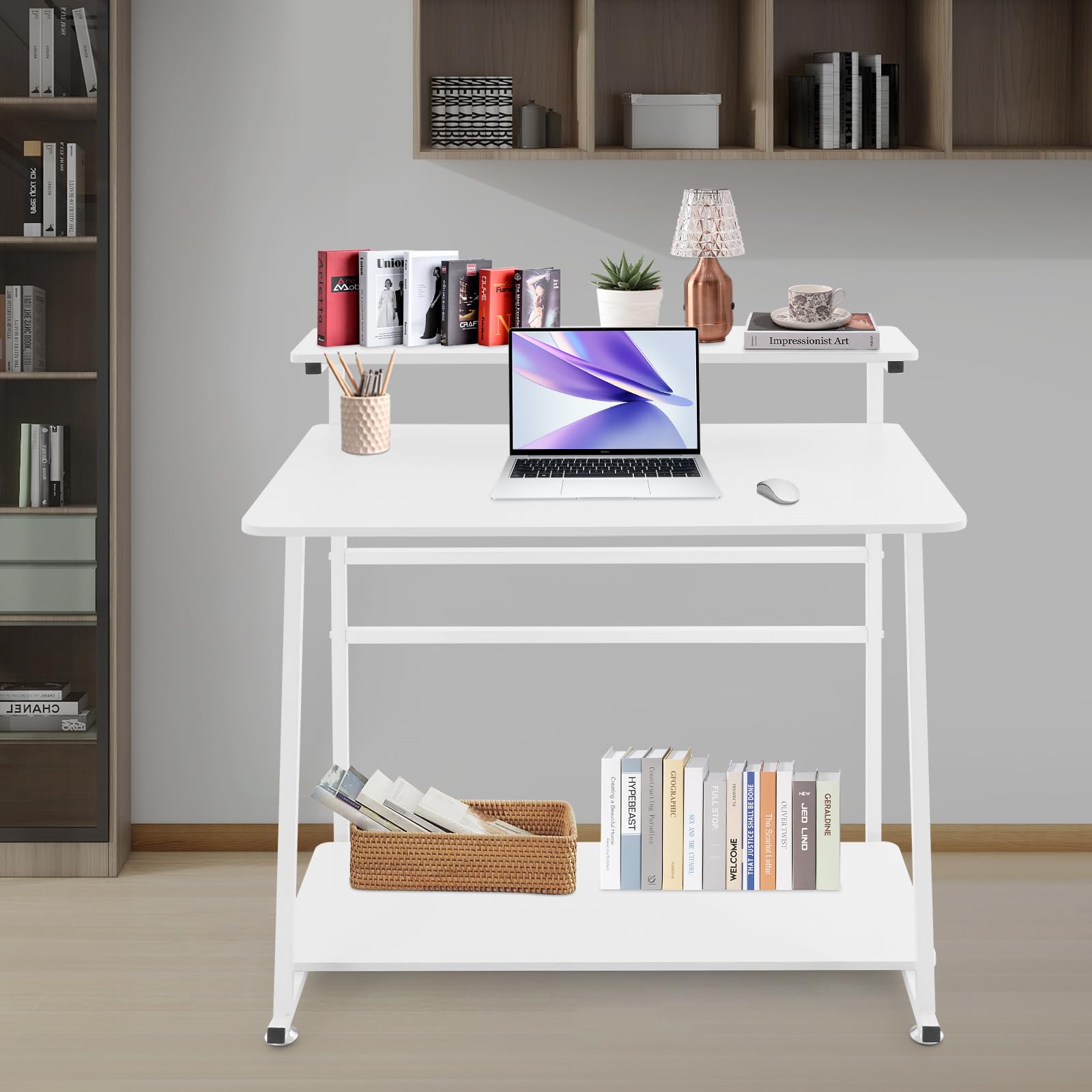 Mobile Standing Desk 3-Tier Mobile Desks Workstation 31 5 Inch Wide Rolling Computer Desk with Wheels Foot Pads — view 5