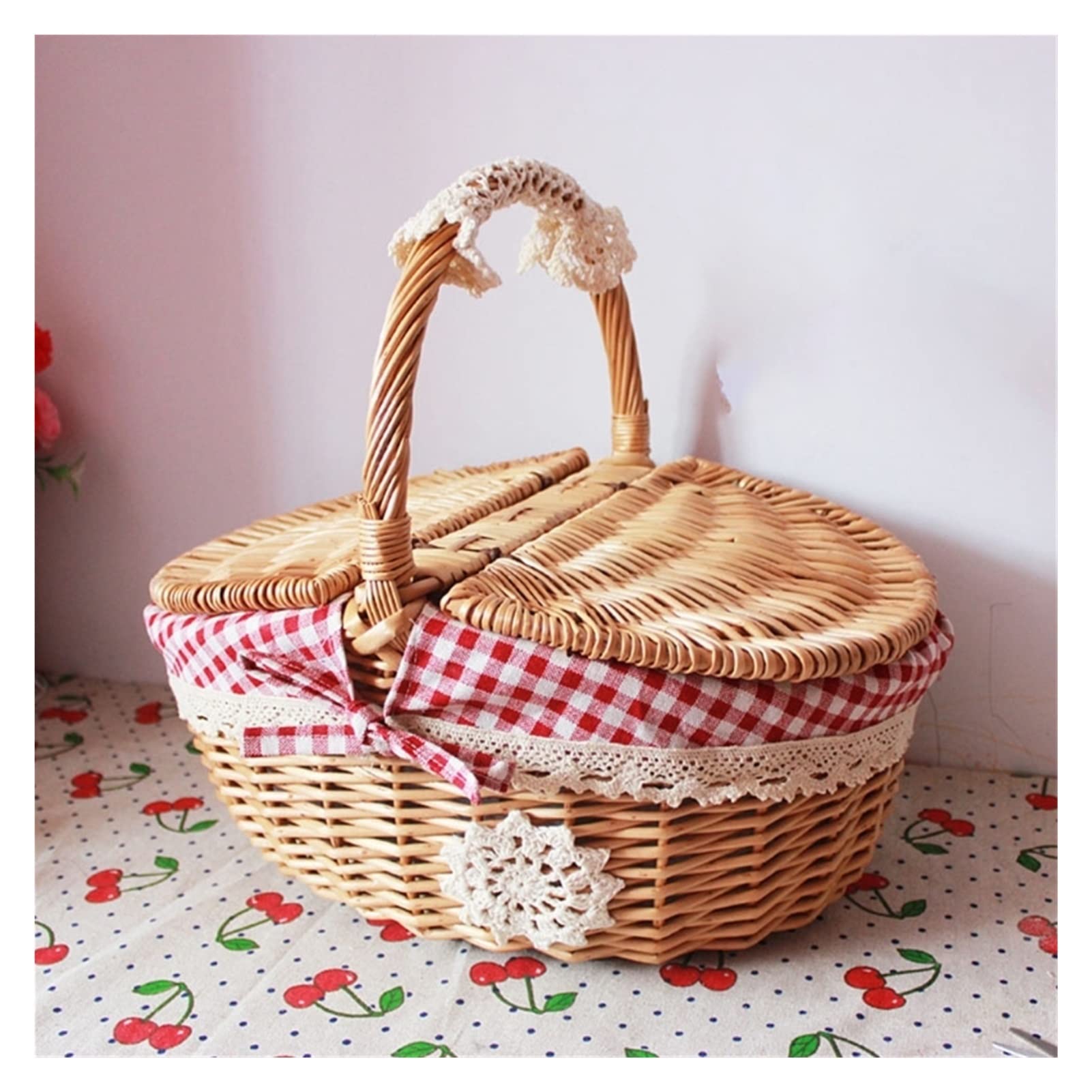 Outdoor Picnic Basket Styl Country z pokrywką i uchwyt Wyściełany Przechowywanie (Color : Blue)