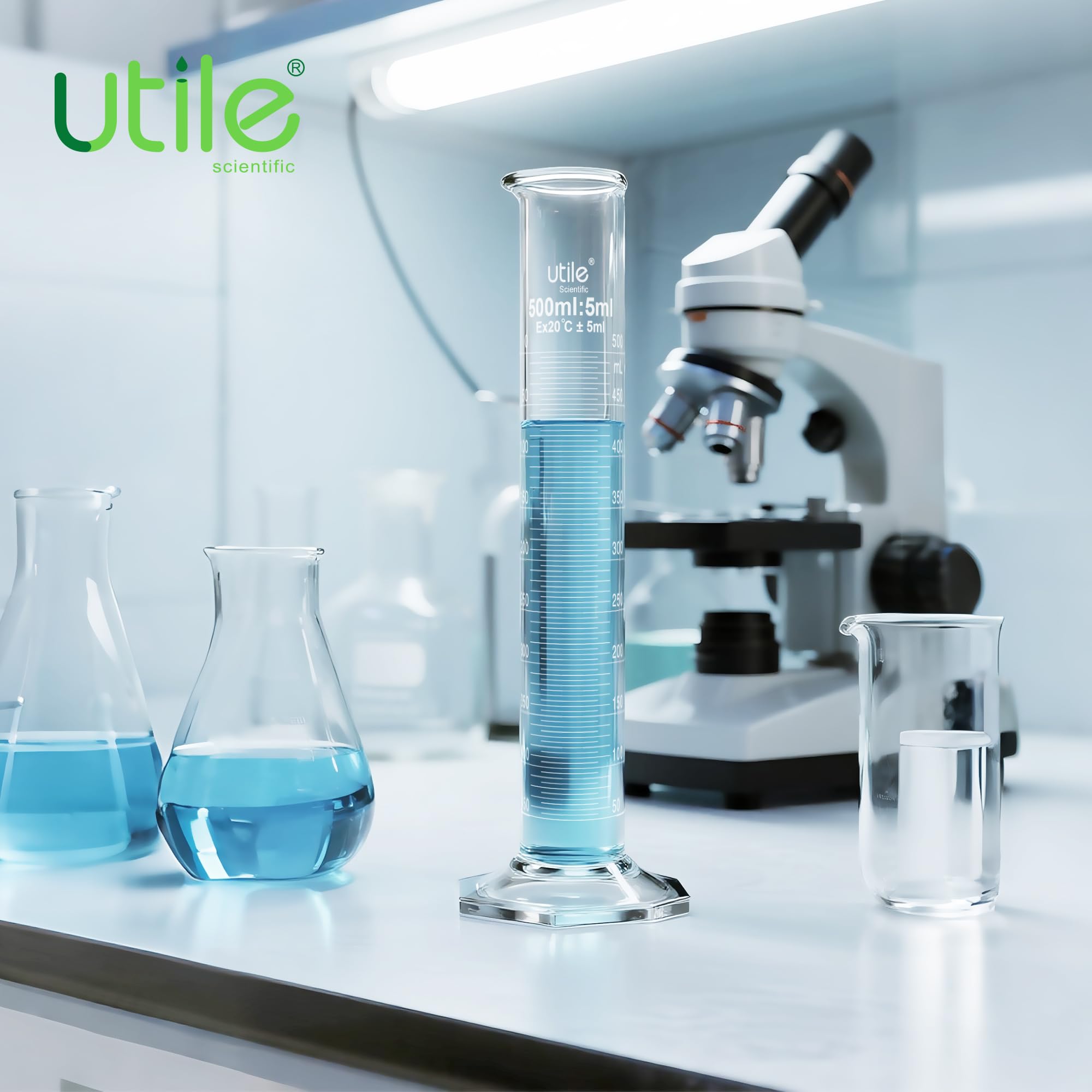 1 set di cilindri graduati in vetro da 1000 ml e 1 spazzola cilindrica, cilindro in vetro borosilicato 3.3 con base esagonale in plastica, cilindri da laboratorio in vetro, 4099.0124.1
