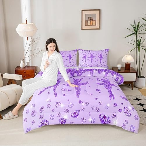 Miniatura 4 de Erosebridal Juego de edredón de bailarina de ballet con purpurina morada, juego de ropa de cama de ballet clásico para bailarinas, niñas y mujeres,