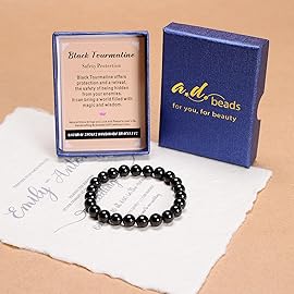 AD Beads Handmade Gemstone Stretch Elastic Bracelet Crystal Healing Reiki Nature\'s Beauty and Spiritual Essence Unisex (10mm, Black Tourmaline (Best protection))