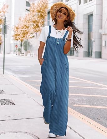 YESNO Casual Corduroy Wide Leg Overalls for Women PC2
