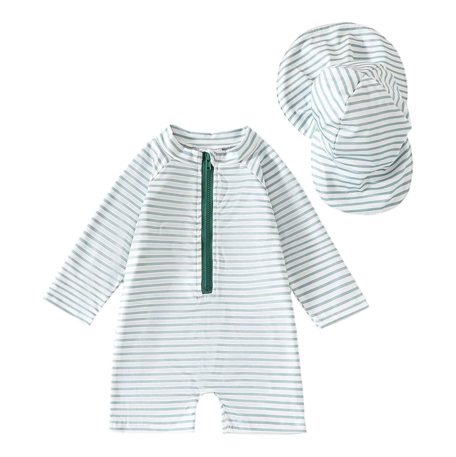 Generisch Traje de baño de manga larga para niños, protección UV 50+, con sombrero a juego para bebés, niños pequeños y niños, ideal para playa, piscina y juegos acuáticos