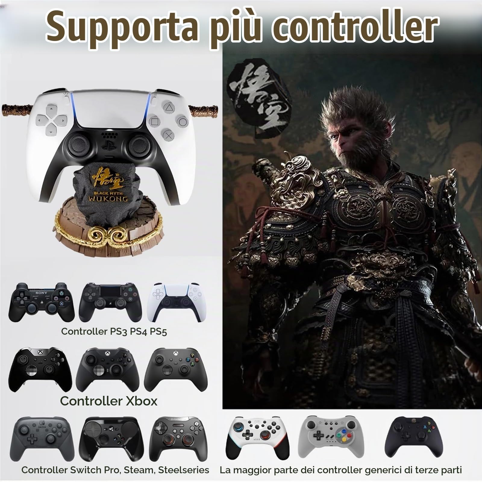 Black Myth: Wukong Supporto per Display per Controller di Gioco Design per Xbox One PS5 PS4 PC Steelseries Steam E Altro, Manico per Desktop per Gamepad con Staff Ruyi Bronzecloud Staccabile