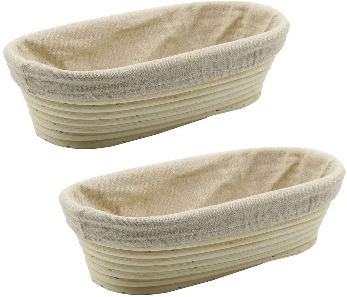 2 PCS 8 inch Oval Long Banneton Brotform Bread Dough Proofing Rising Rattan Basket & Liner for Professional & Home Bakers