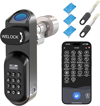 WELOCK U81 Fingerprint Code Door Lock with Key, Electronic Door Lock Front Door with App and Card, Biometrics Smart Lock with Temporary Password, Keyless Entry, Adjustable for 50-90mm EU Profile Door