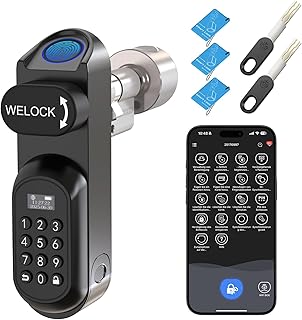 WELOCK U81 Türschloss Fingerabdruck Passwort Smartes mit App und RFID Karte Ersatzteil Mechanischer Schlüssel, Elektronisches Türschloss für 50-90mm EU-Profiltür