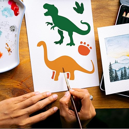 Miniatura 7 de MAYJOYDIY 10 plantillas de dinosaurios de 6 x 6 pulgadas, plantillas de pintura de dinosaurios de animales con pincel de pintura Tyrannosaurus Rex
