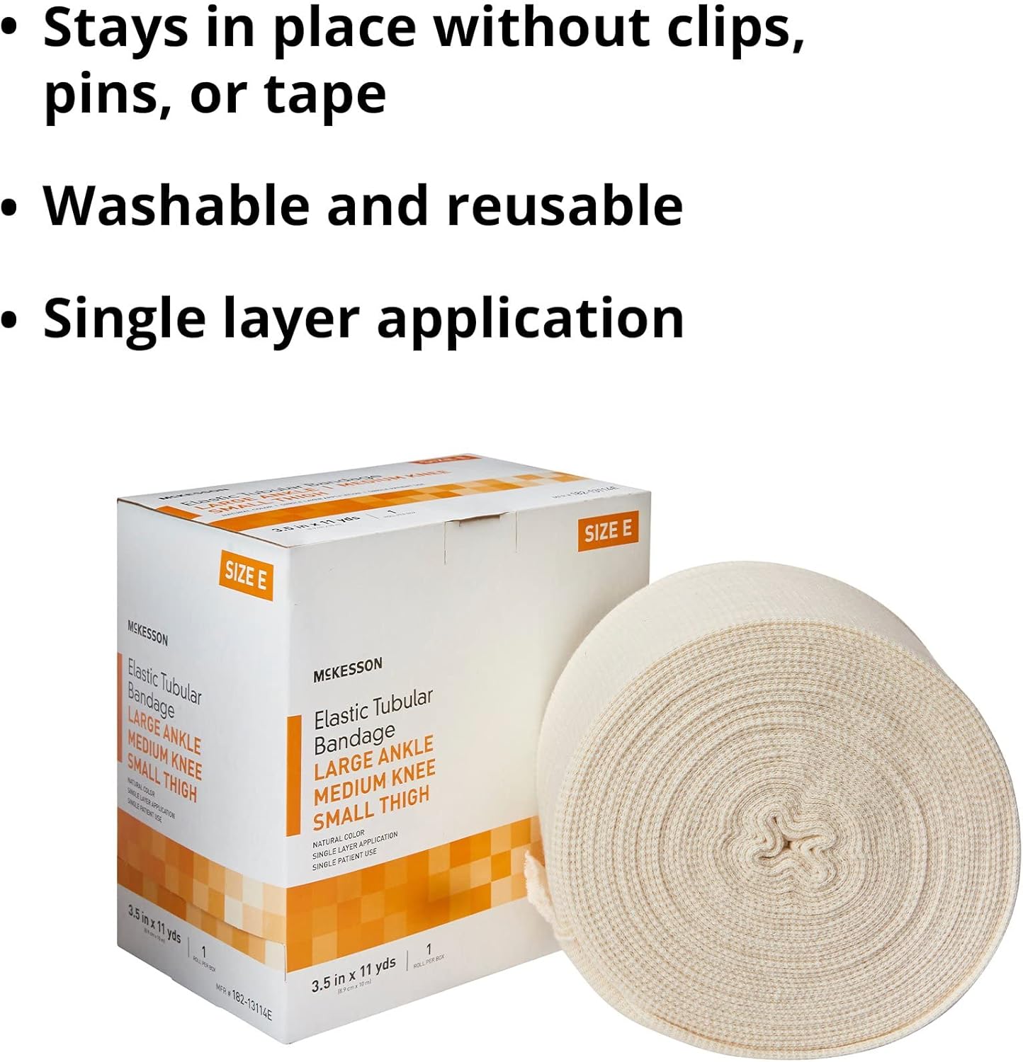 McKesson Elastic Tubular Support Bandage, Large Ankle/Medium Knee/Small Thigh, Size E, 3 1/2 in by 11 yds, 1 Count, 1 Pack