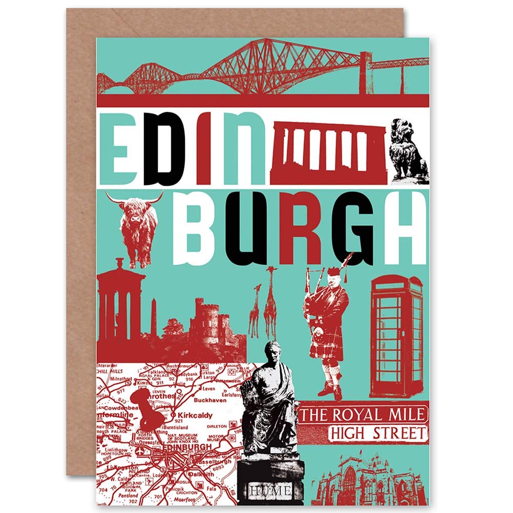 Scrap Book Style Edinburgh Scotland Theme Blank Greeting Card With Envelope
