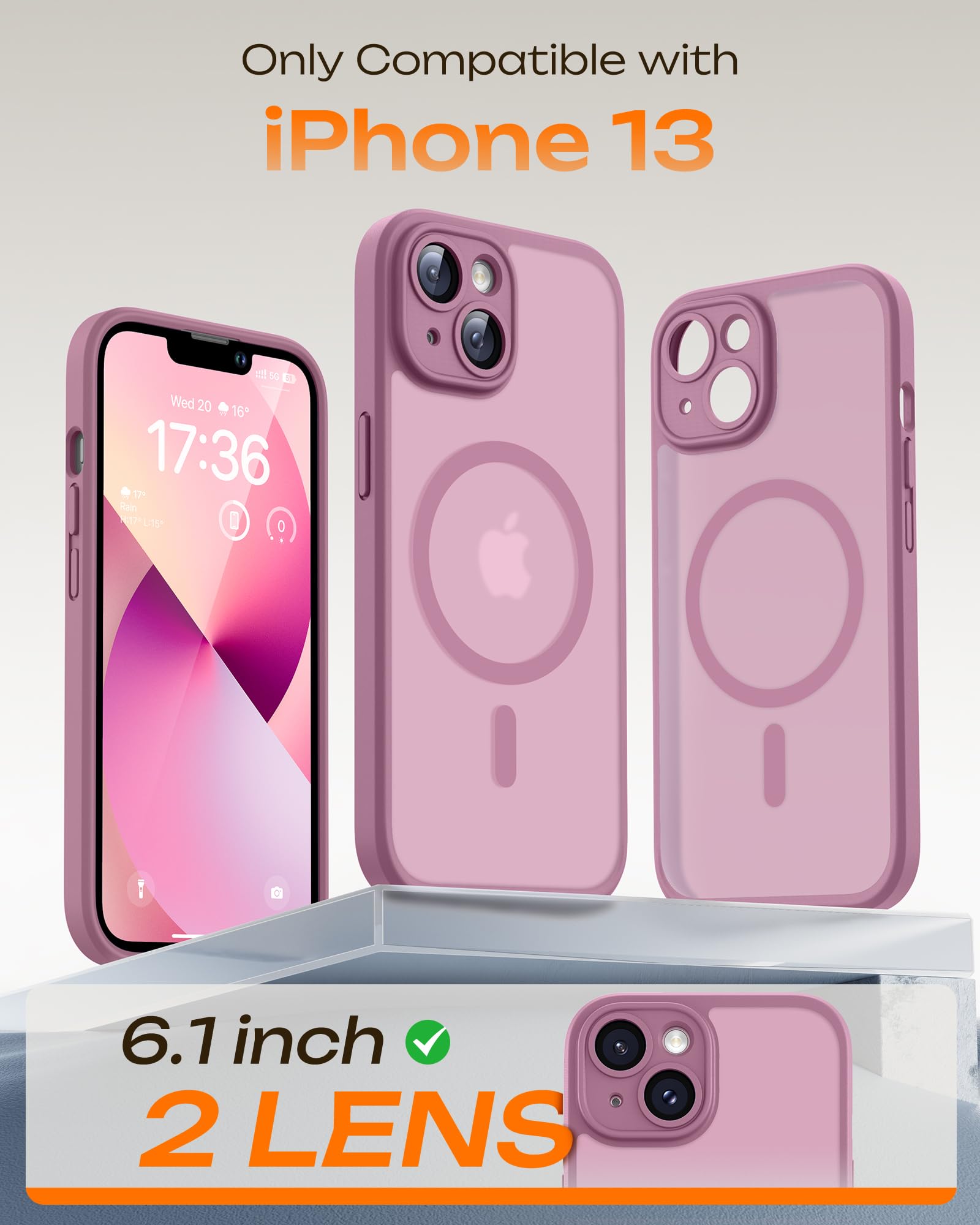 TOCOL Cover Magnetica per iPhone 13 6,1 Pollic, Compatibile con MagSafe, Protezione Fotocamera Integrata, Custodia Antiurto Traslucida Opaca, Lilla Viola