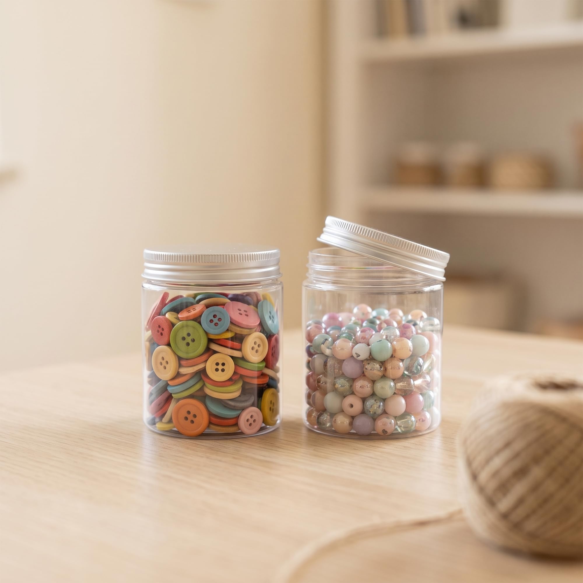 ZOENHOU 30 barattoli rotondi in plastica da 250 ml con coperchio in alluminio, con coperchio ermetico, senza BPA, trasparenti, per cosmetici, spezie, cereali, condimenti