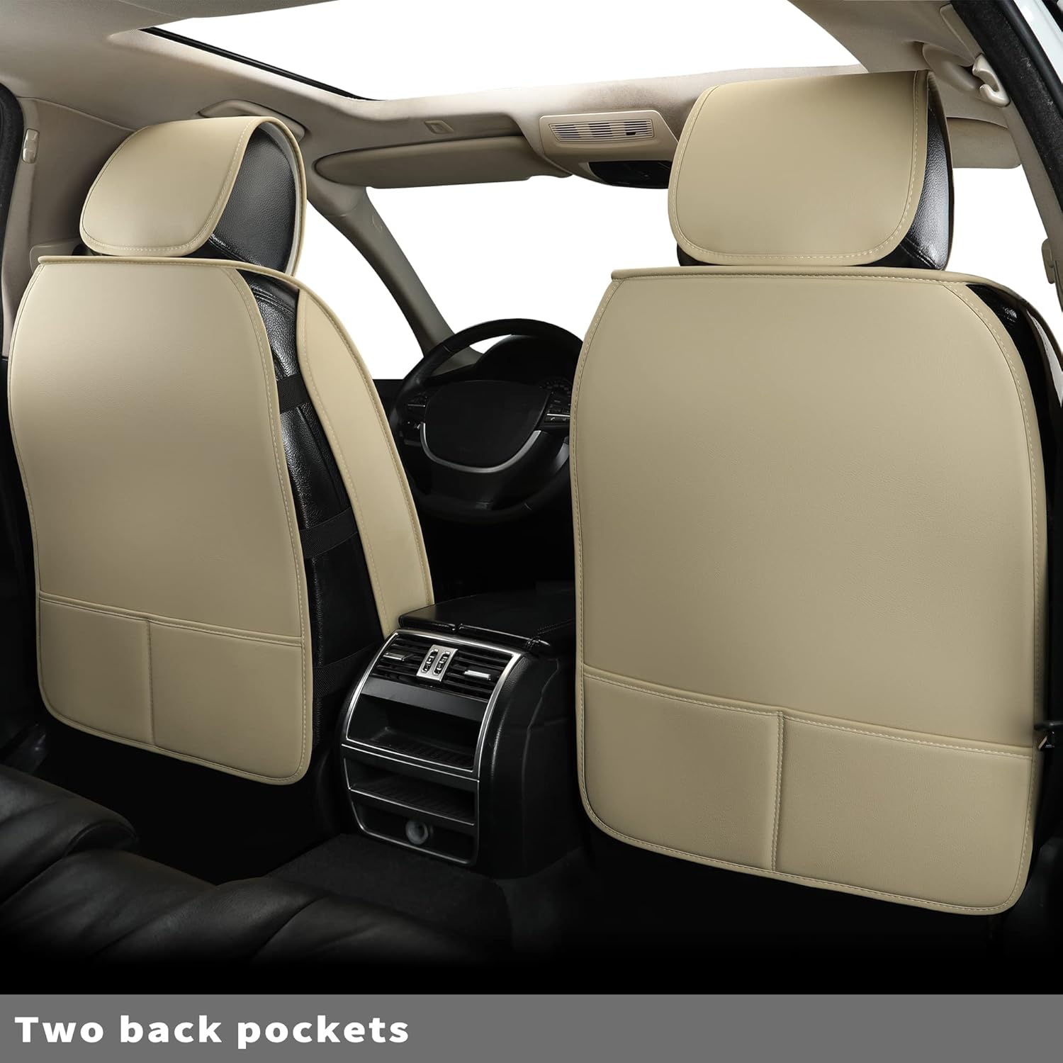 Car Seat Covers Front Pair,Universal Fit for Most Cars,SUV,Sedans and Pick-up Trucks,Automotive Faux Leather Vehicle Cushion Covers(Front Pair,Beige)