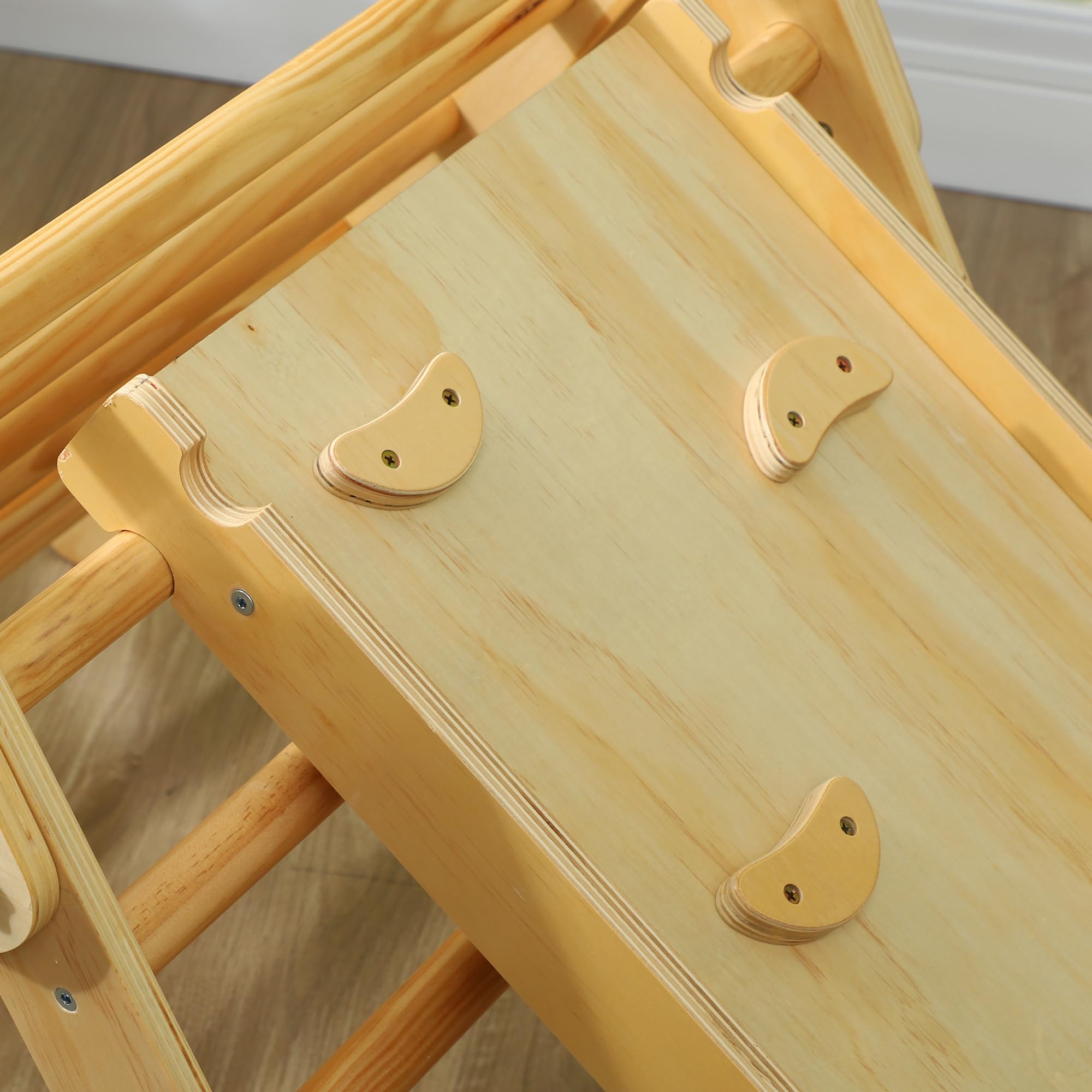 AIYAPLAY 3 en 1 Triángulo de Escalada Montessori, Escalada para Niños de Madera Plegable, para18-48 Meses, con Rampa, para Deslizarse o Escalar, 147x64,5 cm, Natural