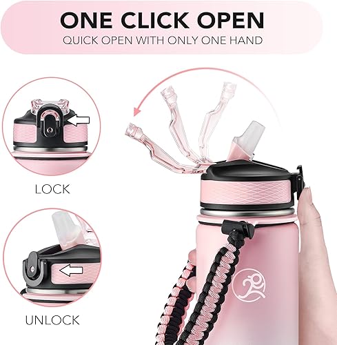 Miniatura 5 de GOSWAG Botella de agua deportiva aislada, 24 onzas, 2 tapas (con pajilla  sin pajilla), botellas de agua de acero inoxidable con mango de