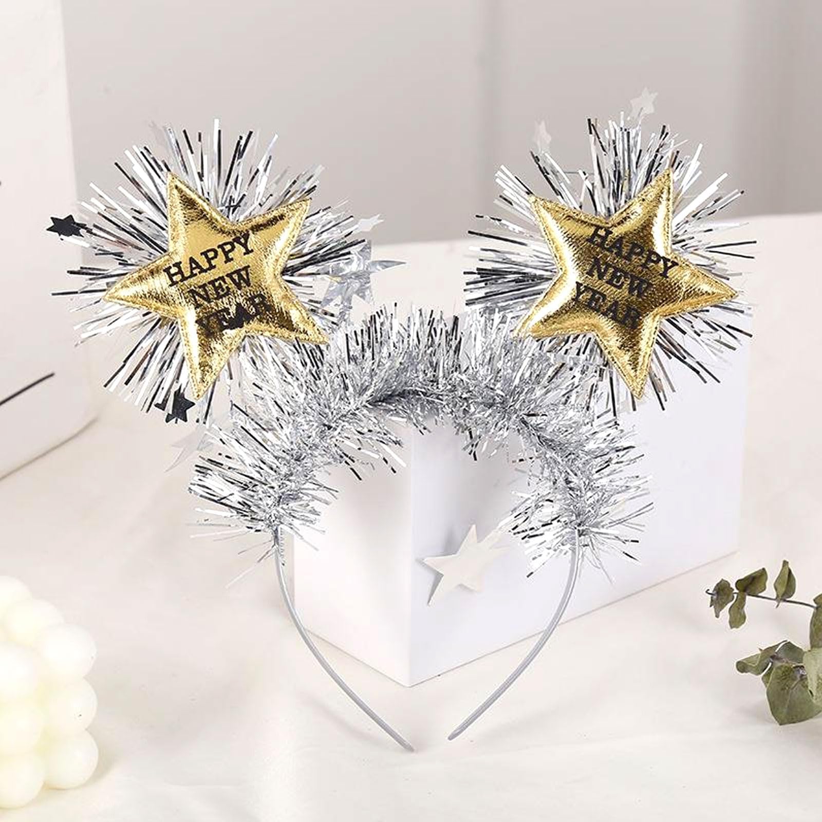 Happy New Year Headband Glitter Star Hairbands 2026 Hair Hoop Women Girls Hair Accessories for New Year Eve Christmas Holiday Party Supplies