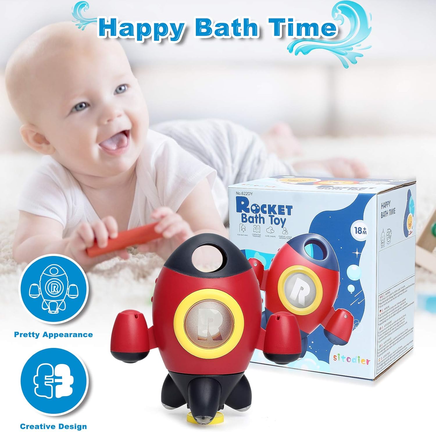 Sitodier Bath Toys | Bath Toys for Toddlers 1-3 Years Old | Space Rocket Spray Water with Rotatable Fountain Shower Bathtub Toys | Baby Shower Bath Toys for Toddlers Boys Girls 1 2 3 4 Years : Toys & Games