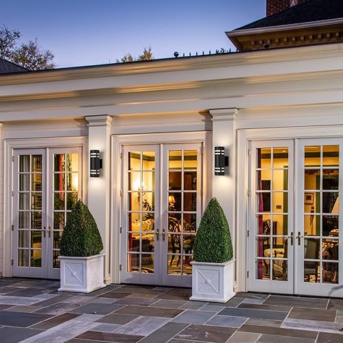 Miniatura 6 de mirrea Lámpara moderna de 12 pulgadas para porche al aire libre en 2 luces con cilindro de aluminio y cubierta de vidrio templado, aplique de pared