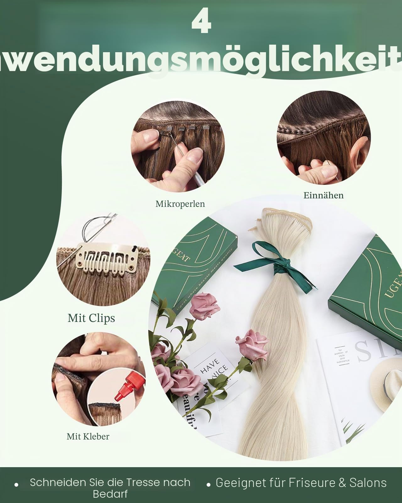 Ugeat Tressen Echthaar Extensions Blond 60 cm Weft Extensions Echthaar Blond Remy Haartressen Echt Haar Platinblond für Volumen und Fülle 100G 60A