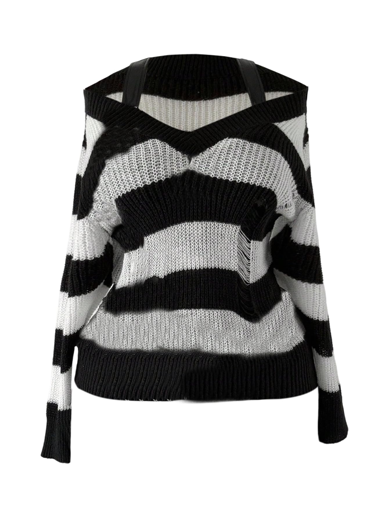 GORGLITTER Womens Plus Size Sweaters Trendy Off The Shoulder Striped Long Sleeve Knit Pullover Sweater Tops Grunge Outfits