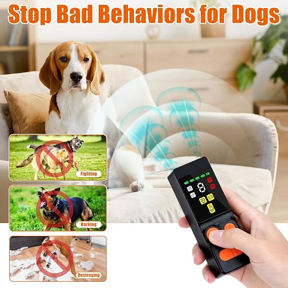 SelfTek Anti Barking Device for Dogs - Upgraded 4 Emitters Ultrasonic Dog Barking Deterrent Devices with 10 Levels Adjustable, 45ft Range Safe Dog Bark Stopper for Indoor Outdoor Use