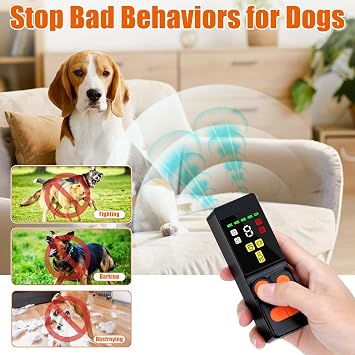 SelfTek Anti Barking Device for Dogs - Upgraded 4 Emitters Ultrasonic Dog Barking Deterrent Devices with 10 Levels Adjustable, 45ft Range Safe Dog Bark Stopper for Indoor Outdoor Use