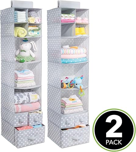 Miniatura 4 de MDesign - Organizador colgante de clóset con cajones para guardería, 2 unidades, Tela, Gris claroblanco, paquete de de 2
