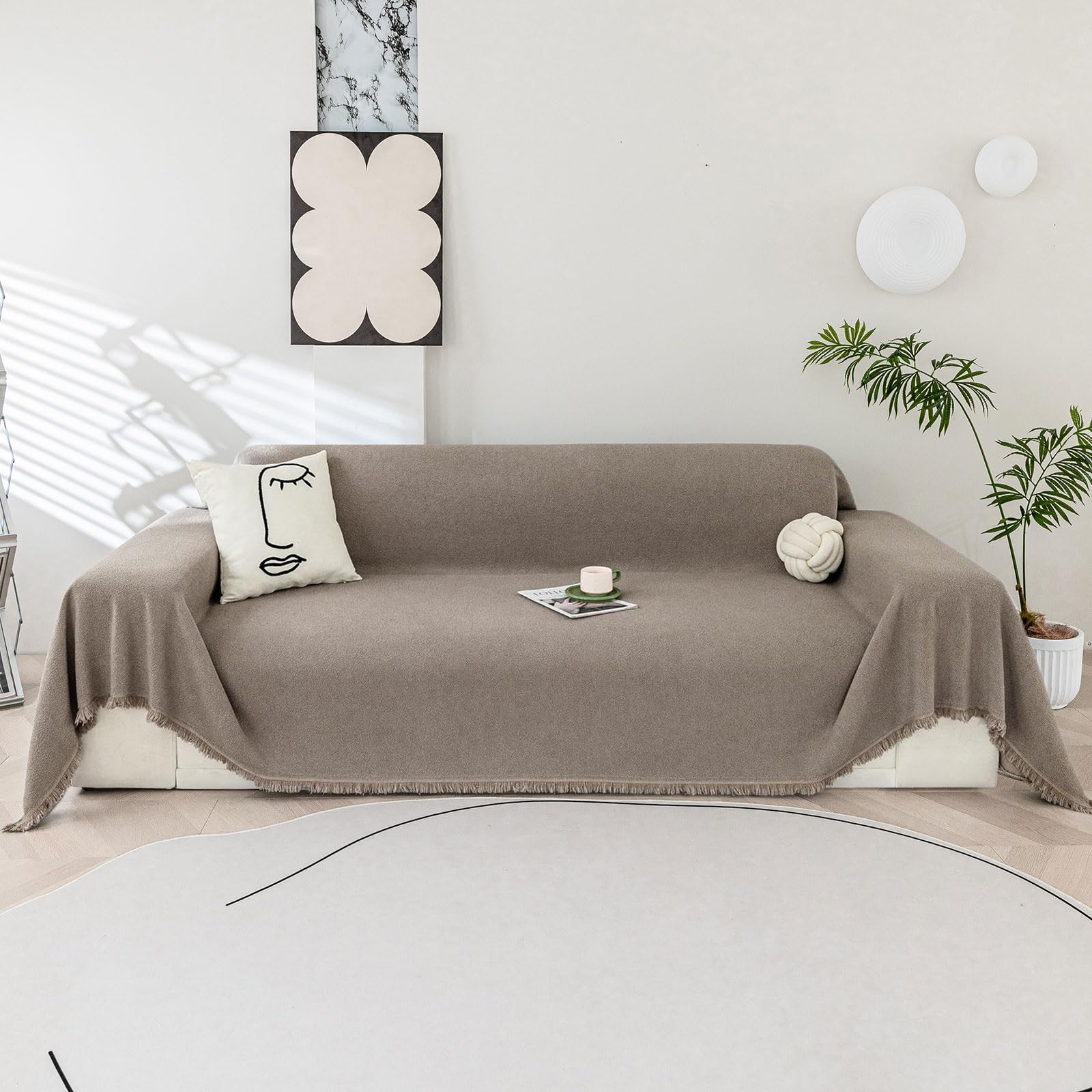 LiveGo Chenille Sofa Cover for 3 Seater, Soft Non-Slip Slipcover with Tassel