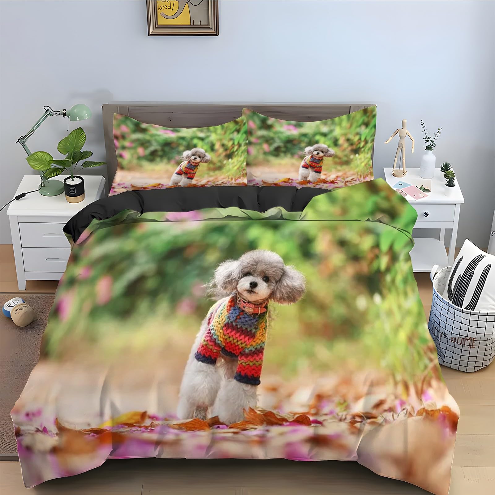 Parure de lit Bichon Frisé 220x240 housse de couette motif mignon douceur