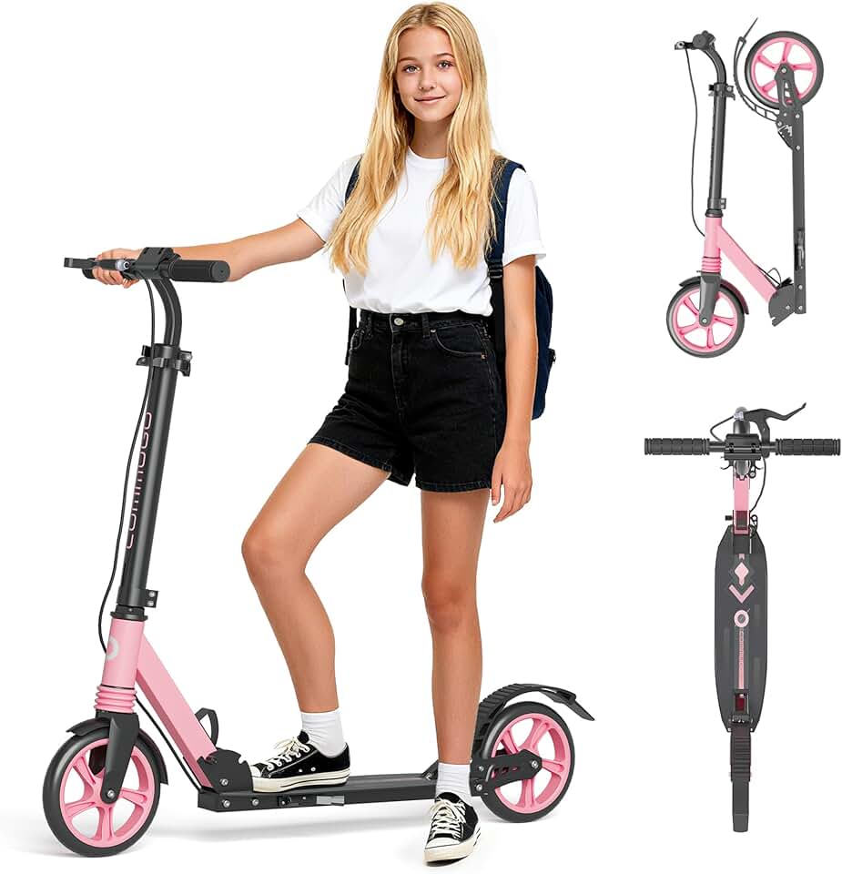 Patinete para crianças a partir de 8 anos, adolescentes, adultos, scooter leve dobrável de suspensão dupla com rodas grandes de 20 cm, carga máxima de 109 kg de largura