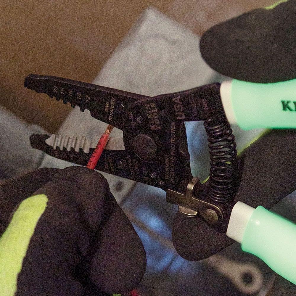 Klein Tools 11055GLW Wire Stripper / Cutter, Klein-Kurve Stripper / Cutter, 10-18 AWG Solid, 12-20 AWG Stranded Wire, Glow in the Dark Grips
