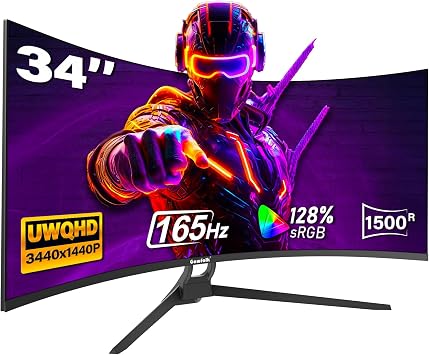 Gawfolk 34 Inch Ultrawide Curved Gaming Monitor, 1500R PC Screen 165hz WQHD 3440x1440p 219 Monitor, Curved Computer Display with FreeSync,PIP/PBP,1msMPRT,Support HDMI 2.1, DP 1.4