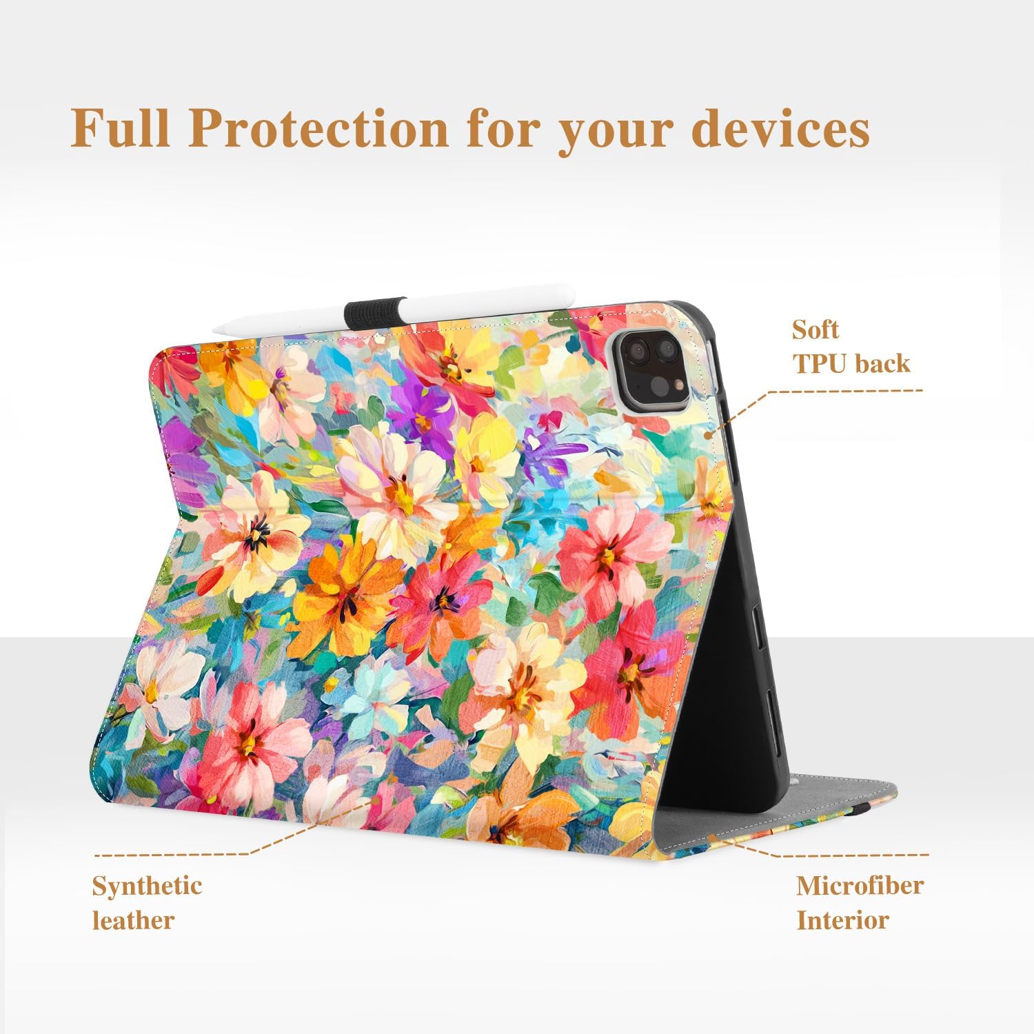 Vimorco Case for iPad Air 11 inch M4/M3/M2 (2026/2025/2024),for iPad Air 5th/4th Gen 10.9 inch,for iPad Pro 11 inch 4th/3rd/2nd/1st Gen,Pencil Holder&Hand Strap&Pocket Cover,Oil Painting Flowers