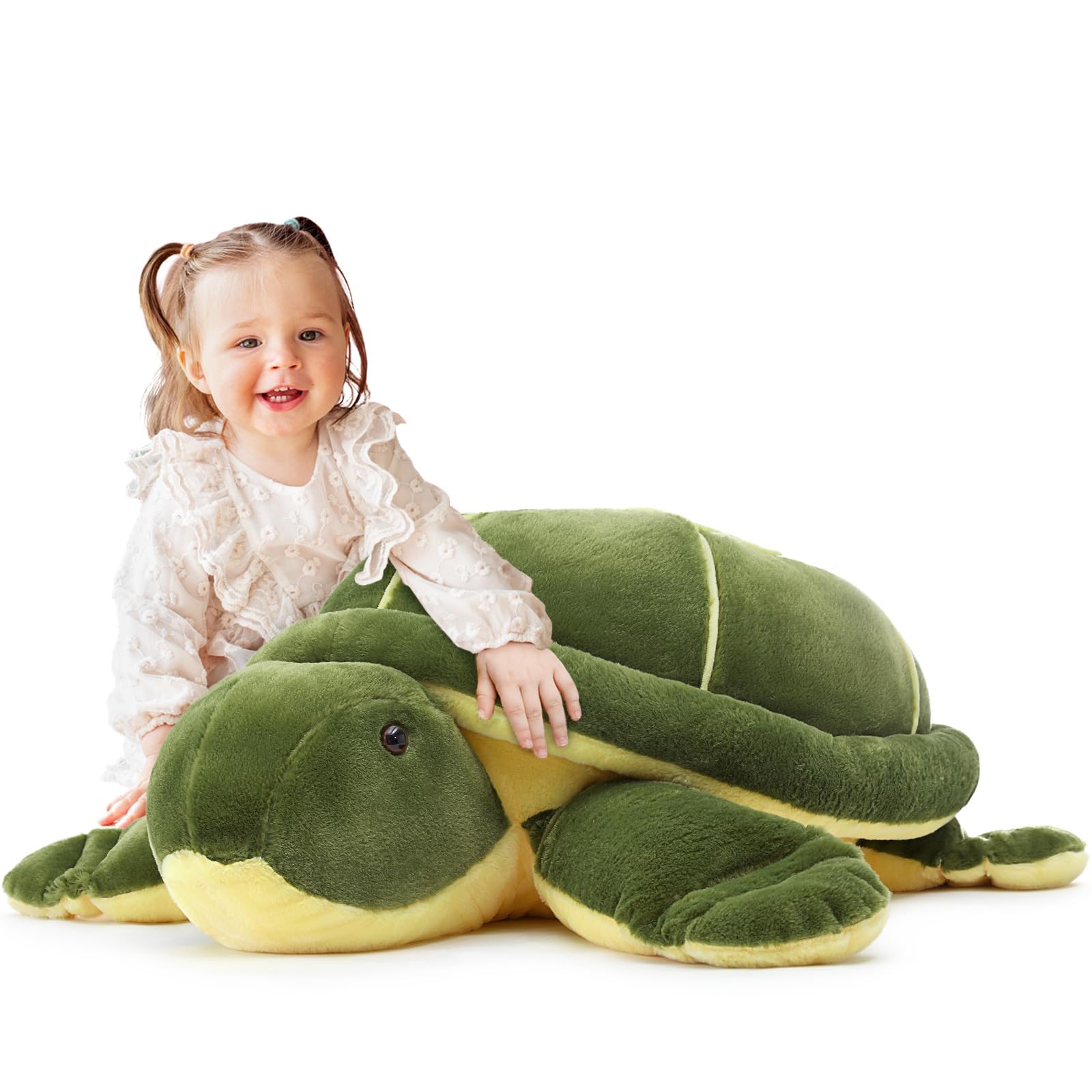 MorisMos Giant Green Tortoise Soft Toy, 85cm Cuddly Large Plush Turtle Teddy, Big Fluffy Gift for Boys Girls Birthday Christmas Deco