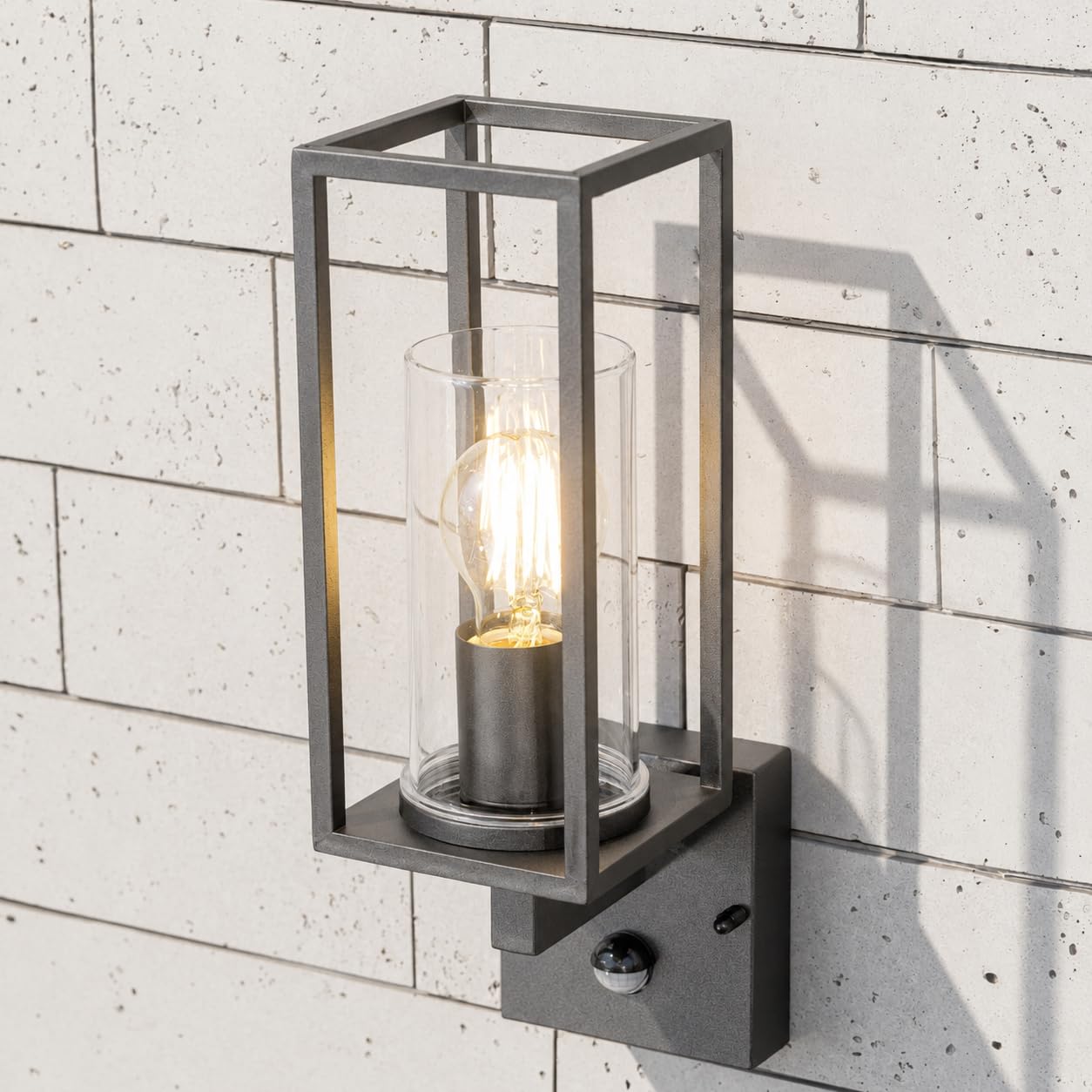 Cgc Lighting Black Pir Outdoor Outside Wall Light Black Modern, E27 Bulb, Mains Powered, Garden, Porch, Patio (Black Pir)