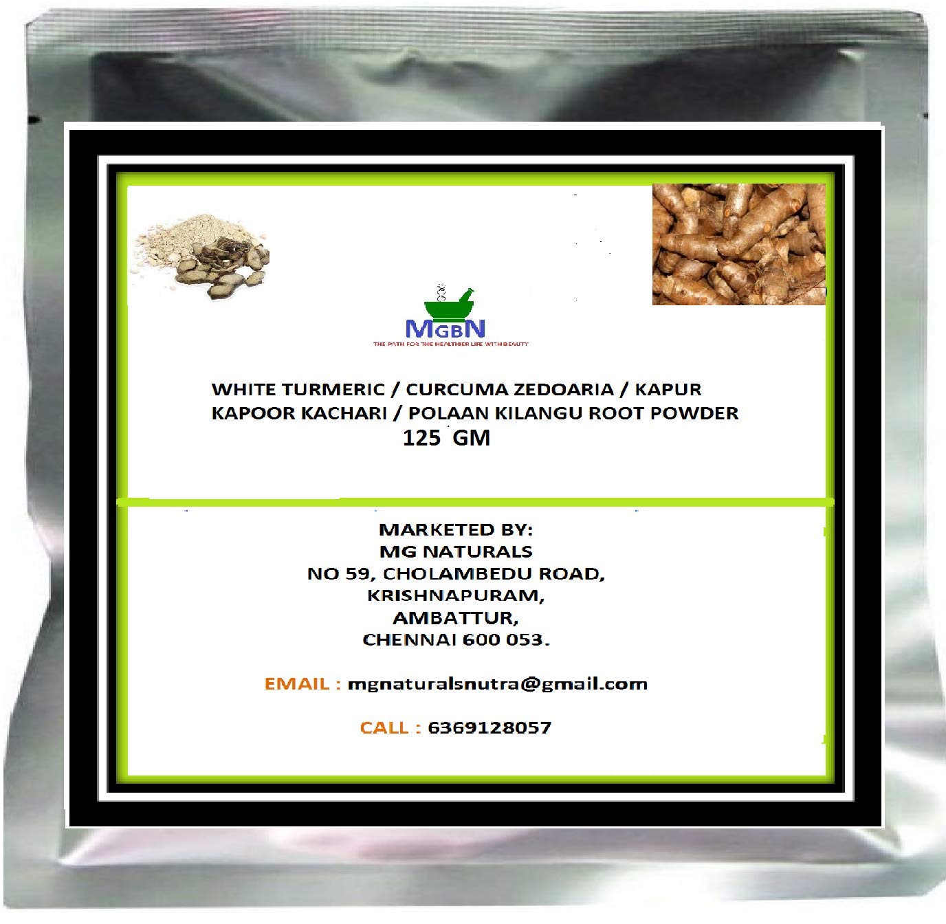WHITE TURMERIC/CURCUMA ZEDOARIA/KAPUR KAPOOR KACHARI/POLAAN KILANGU ROOT POWDER 125 GM