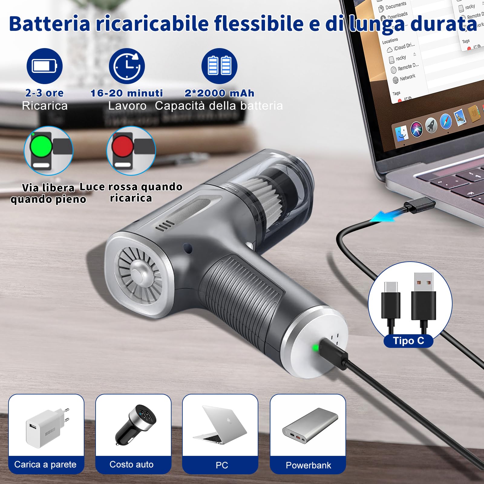 TENGWUDZ Aspirabriciole Senza Fili,3 in 1 Aspirapolvere Portatile per Auto.6000PA Mini Aspirapolvere per Auto, Lightweigt Auto Aspirapolvere Potente Cordless per Auto Cucina Casa Pulizia