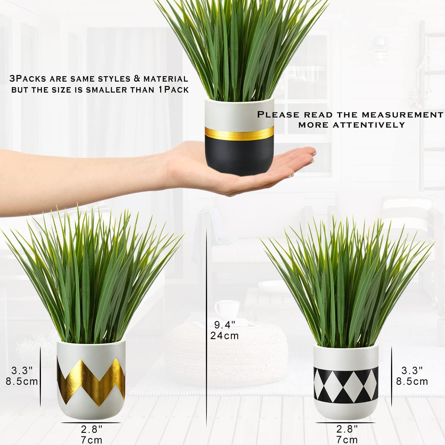 Hollyone Artificial Plants Small Faux Plant Decor 3Pcs Fake Potted Plant Faux Plants in Pots Fake Grass Pot for Home Table Office Desk Room Bathroom House Indoor Decorative Gifts