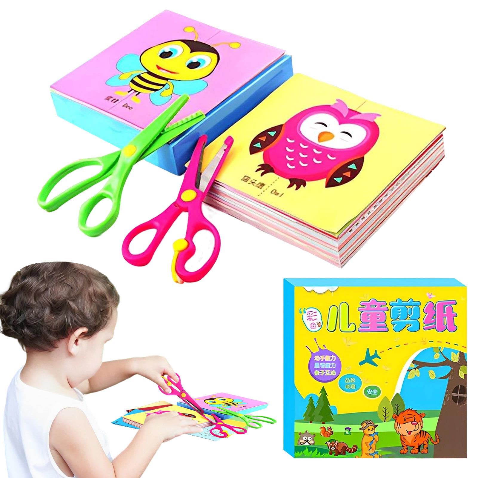 LAFANDE Colorful Cutting and Paste Book for Kids, Learn Scissor Skills with Cute Workbook for Preschoolers, Fun Scissor Skills Activity Book for Kids Ages 3-5, Fun Animals, Shapes, and More Paperback