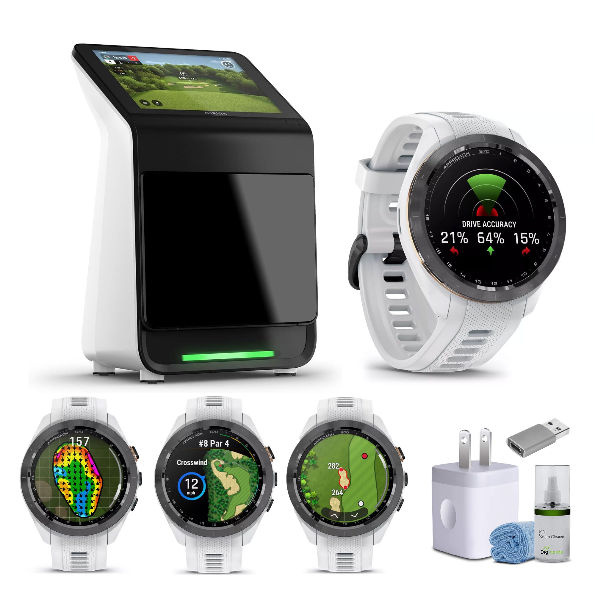 Garmin Approach R50 Premium Golf Launch Monitor and Simulators with Carrying Case, Advanced Ball and Club Metrics + Garmin Approach S70 Premium GPS Golf WatchS, White (42mm) Bundle