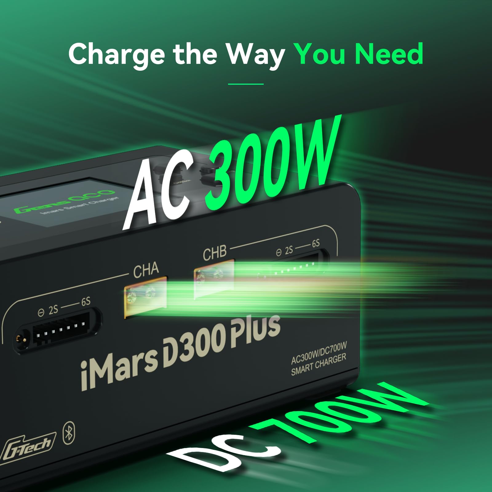 Gens Ace Bluetooth czarna IMars D300 Plus Dual-Channel AC/DC Balance, 300 W AC/700 W DC, maks. 16 A, 2,4 cala IPS, do 1-6S LiPo/1-16S NiMH