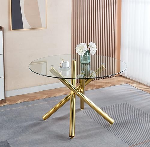 Miniatura 290 de Mesa de comedor de cristal de 51 pulgadas para 4, mesa de comedor rectangular contemporánea con parte superior de vidrio templado y patas de acero