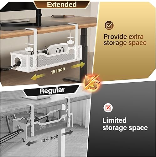 Miniatura 3 de Cinati - Organizador de cables para debajo del escritorio, grande, de 16 pulgadas, para mesa de hasta 3 pulgadas, organizador de cables con