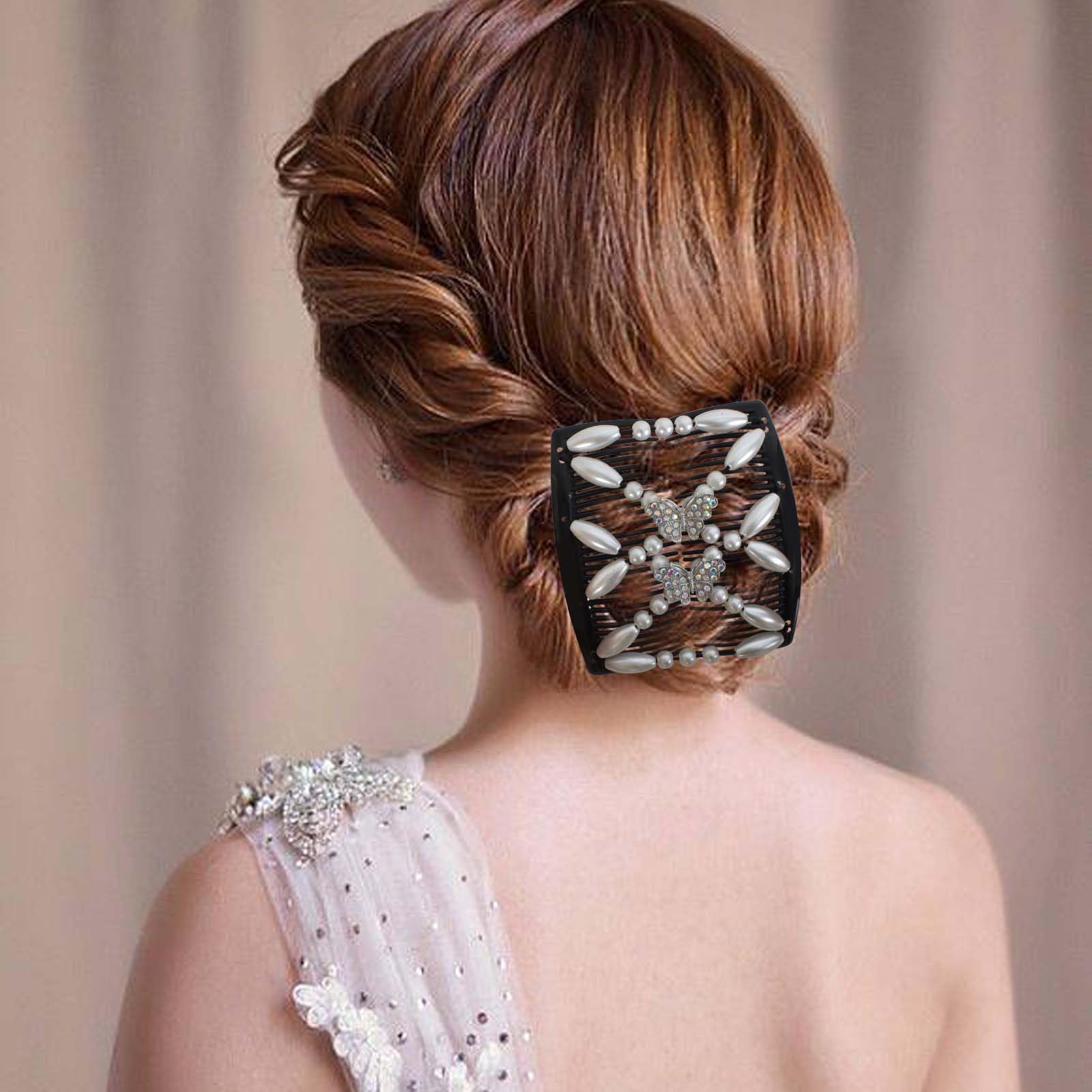 4 Pezzi Magic Hair Comb per Capelli, Pettini per Capelli Fermagli per Capelli, Doppio Pettine Fermacapelli Signore Clip, Fermagli a Pettine Magico Elastici per Donne Ragazze Accessorio per Capelli