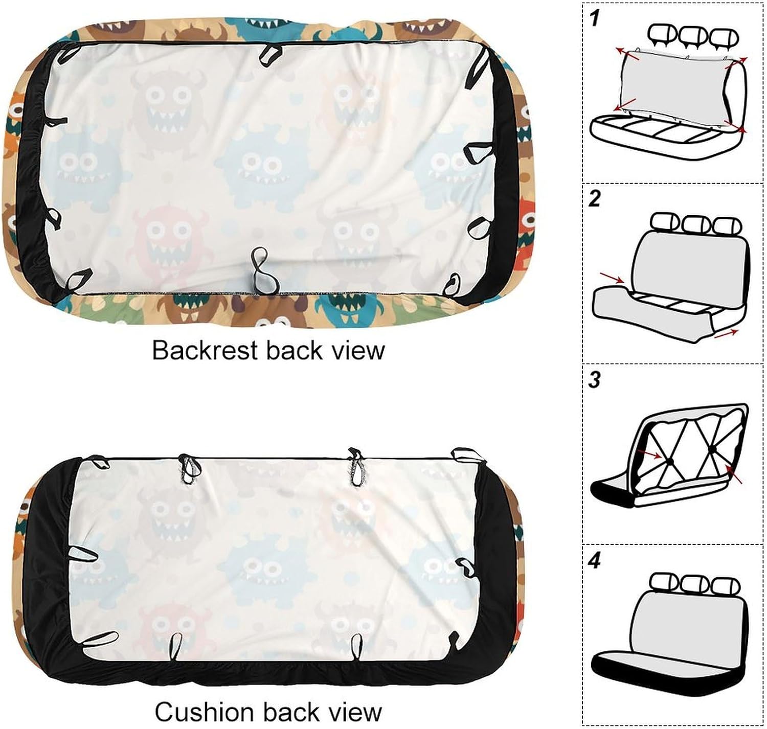 Fun Monsters Car Seat Cover Print Rear Bench Seat Cover Car Seat Protector Car Interior Accessories for Women Men