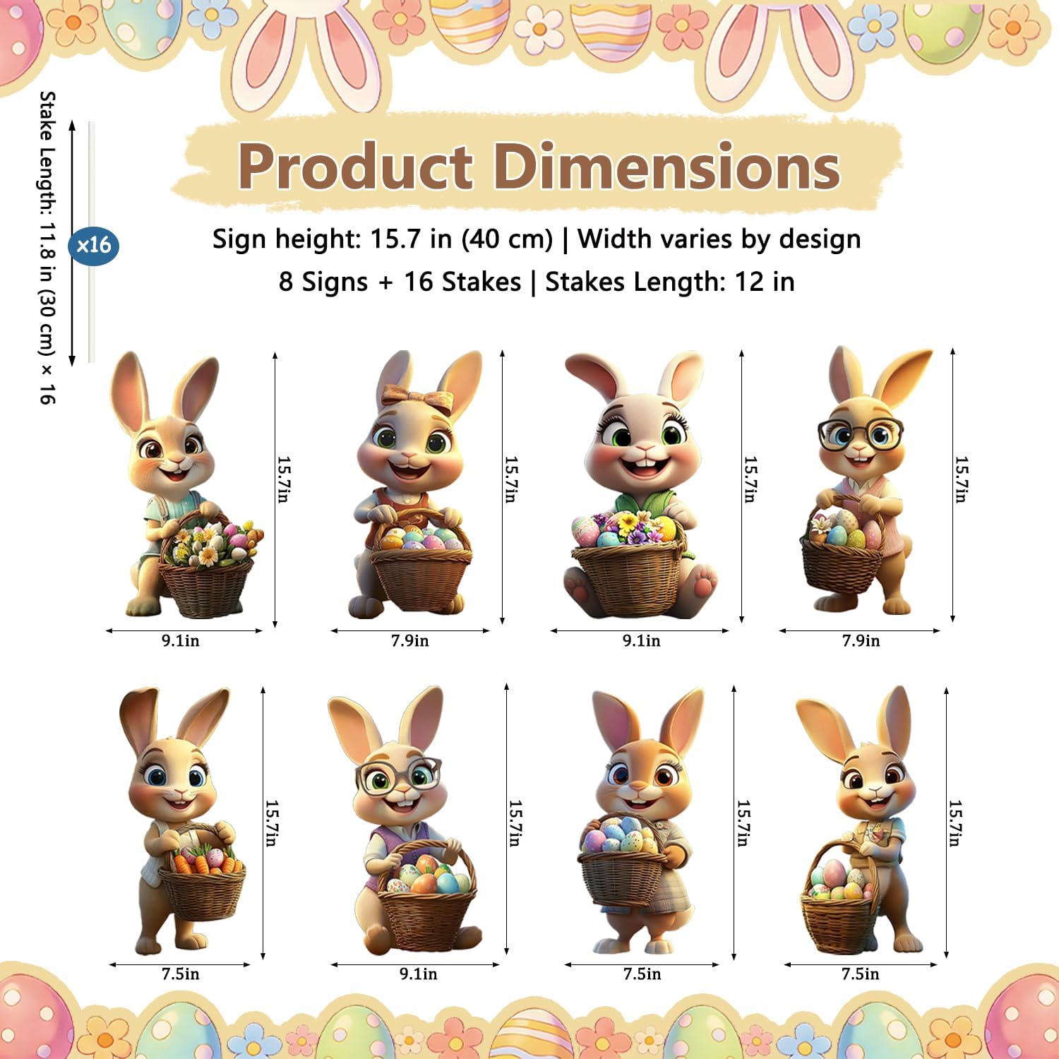 8 PCS Easter Yard Signs, Easter Decorations Outdoor Set Lawn Signs with Stakes, Waterproof Bunny & Egg Lawn Decorations for Outside, Spring Yard Decor for Garden, Front Yard, Walkway, Easter Party