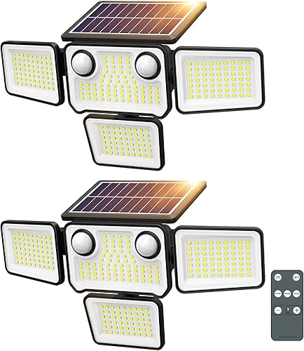 Luces solares impermeables para exteriores, 4500 lúmenes, 254 luces LED solares para exteriores con 2 sensores de movimiento, luz de seguridad de 4